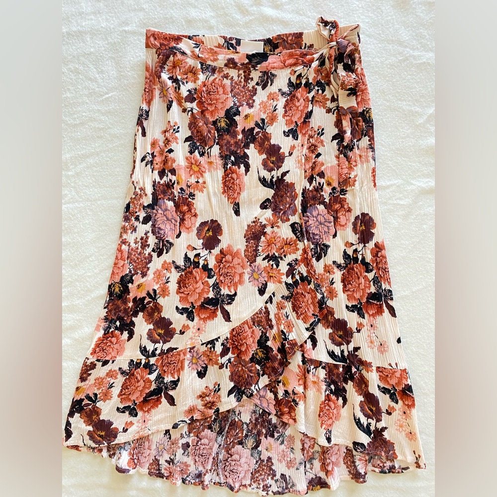 Floral Wrap Midi Skirt